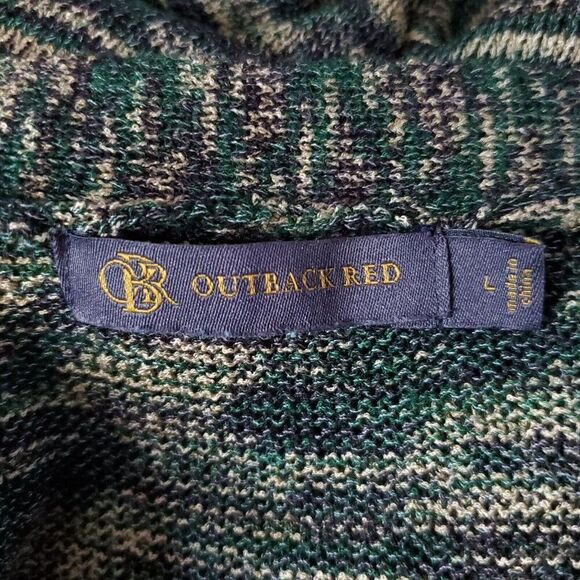 Outback Red Womens Cardigan Sweater L Green Yellow Marled Knit Tie Belt Tunic - Picture 3 of 5